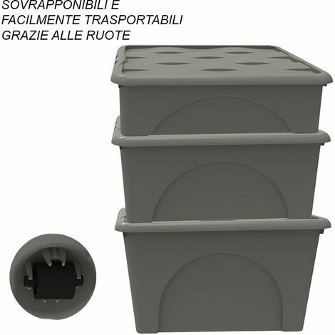 Tris Cesto porta biancheria contenitore per cambio stagione con ruote  multiuso casa Box oggetti panni salvaspazio