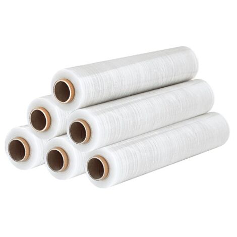 Film Estensibile Set 6 bobine trasparente Per Imballaggi 2,2 Kg 50cm Pellicola Manuale 23 Micron rotolo imballi pedane cartoni spedizioni trasloco
