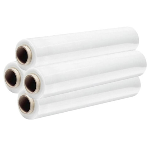 Film Estensibile Set 4 bobine trasparente Per Imballaggi 2,2 Kg 50cm Pellicola Manuale 23 Micron rotolo imballi pedane cartoni spedizioni trasloco