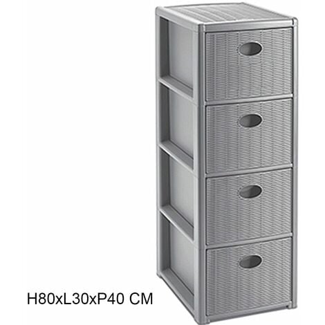 Cassettiera slim bianca 4 cassetti mobile per bagno cucina ufficio portaoggetti in plastica 30X40X80 con ruote organizer