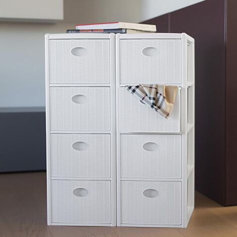 Cassettiera slim bianca 4 cassetti mobile per bagno cucina ufficio portaoggetti in plastica 30X40X80 con ruote organizer