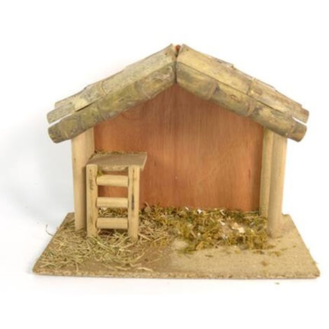 Presepe Capanna nascita di Gesu' vuota in legno da riporci pastorelli nativita' grotta con scaletta rifugio H23X l30X P15