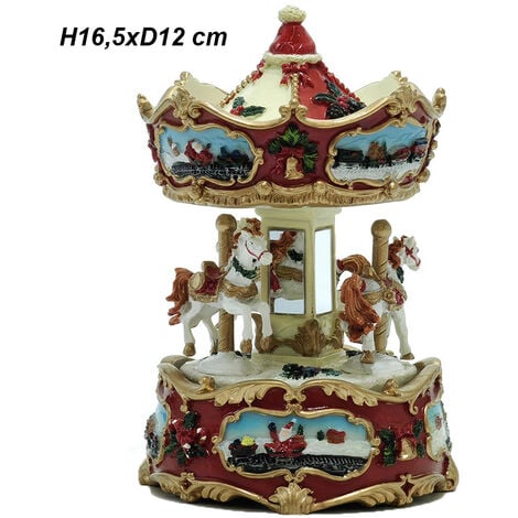 Giostra con Cavalli carosello Carillon H16 Giostrina Rossa cavallucci  bianco Bambini Idea Regalo per Natale Bambini