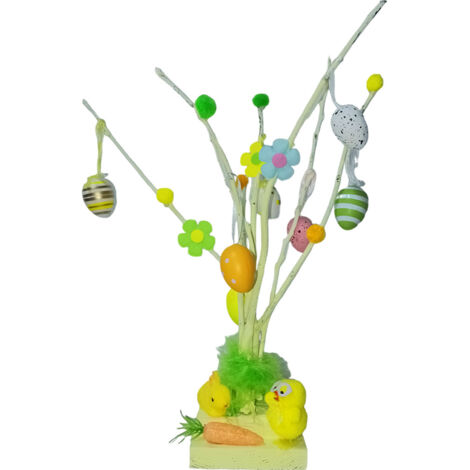 Albero di pasqua h35 rami con addobbi pasquali uova pulcini conigli decorazione casa in legno artigianale colorati - colorigenerali: ARANCIO/SALMONE (1/2)