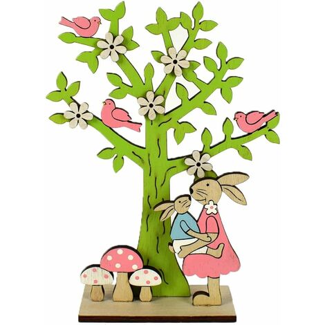 Albero di Pasqua verde con coniglio colombe fiori marrone addobbi pasquali casa in legno decorazioni per vetrina negozio (1/4)
