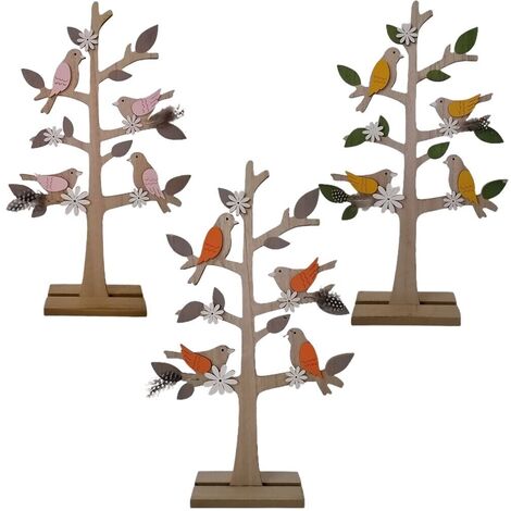 Albero di pasqua in legno con uccelli rosa arancio giallo e verde decorazioni pasquali per casa vetrina negozio in legno 43cm - colorigenerali: arancio (1/4)