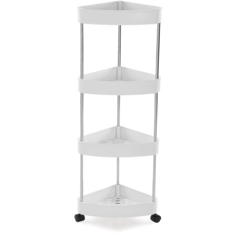 Carrello ad angolo bianco per bagno Angoliera salvaspazio a 4 ripiani con ruote slim porta oggetti da casa cucina