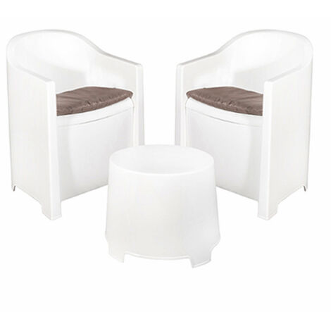 Set da Giardino Luna 3 Pezzi in Bianco con 2 Silloni e Tavolino Laterale - Mobili da Esterno per Terrazza e Giardino