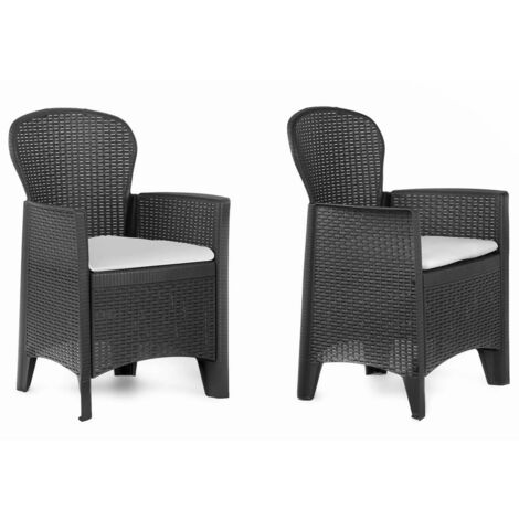 Poltrona antracite con cuscino e braccioli Sedia in resina per interno esterno da balcone terrazza giardino pub bar hotel