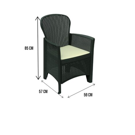 Poltrona antracite con cuscino e braccioli Sedia in resina per interno esterno da balcone terrazza giardino pub bar hotel