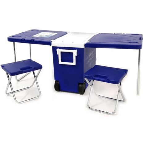 Tavolo pic-nic con frigo da 28 litri e 2 sgabelli blu tavolino richiudibile campeggio portatile per mare spiaggia giardino (1/4)