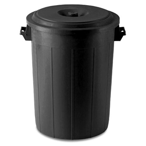 Bidone portarifiuti nero con coperchio antirandagismo industriale 70 litri pattumiera CON MANICI giardino locali commerciali INTERNO ESTERNO