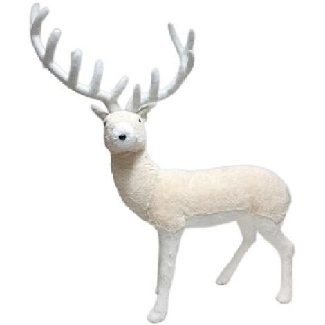 Renna Gigante Natalizia Alta 105 Pellicciosa Bianca Beige Decorativa per Natale Perfetta per Allestimenti Grande con Corna (1/4)