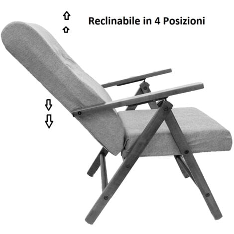 Poltrona in Legno Sedia sdraio Imbottita shabby Schienale