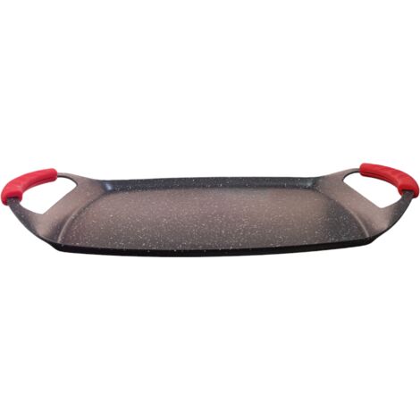 Bistecchiera Antiaderente per arrostire griglia Carne piastra pesce e Verdure 47x28cm rettangolare ad Induzione Gas Elettrico vetro Manico Salvaspazio No PFAS