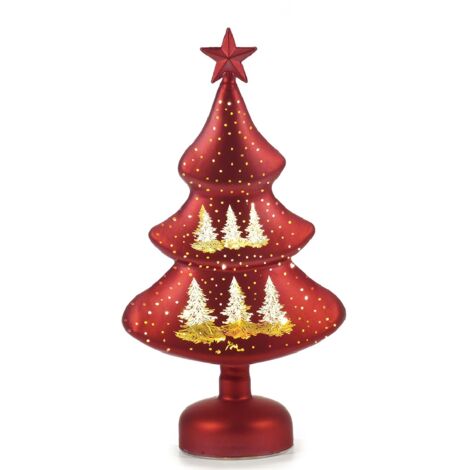 Albero di Natale in Vetro Soffiato h32 Elegante Decorazione con Luci Calde in Rosso/Oro, Verde/Oro e Oro, Ideale per Regali decorazione addobbo casa - colorigenerali: ROSSO