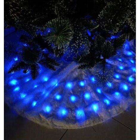 Pelliccia Bianca Tappeto copri piede albero di Natale D 120 e 75 luciLED blu new Gonna base sotto albero natalizio pelliccioso e illuminato (1/5)
