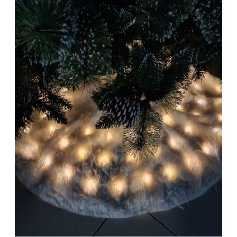 Pelliccia Bianca Tappeto copri piede albero di Natale D90 con 40LED bianco caldo new Gonna base sotto albero natalizio pelliccioso e illuminato (1/5)