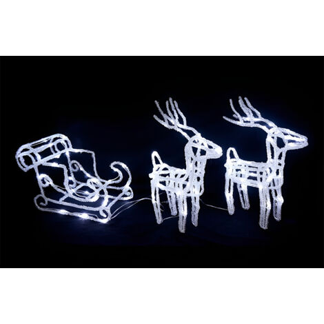 Slitta e Renne Natalizie 3D Luminose 240 LED Bianco Caldo per Esterno