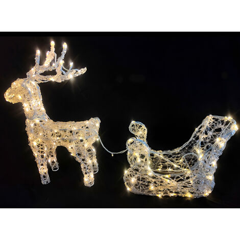 Slitta di Babbo Natale con Renna Illuminata 150 LED Bianco caldo Decorazione Natalizia per Interno e Esterno ip44 (1/4)