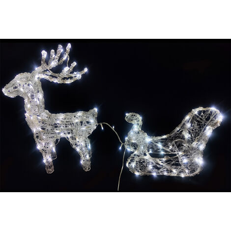 Slitta di Babbo Natale con Renna Illuminata 150 LED Bianco Freddo Decorazione Natalizia per Interno e Esterno ip44 (1/4)