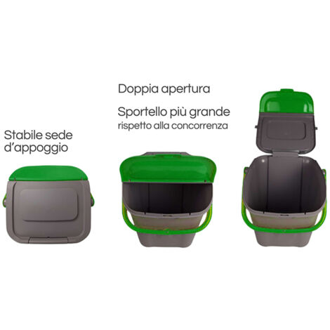 Pattumiera 28L secchio con manico e coperchio blu giallo o verde sovrapponibile chiusura antirandagismo cestino raccolta differenziata carta plastica metallo umido - colorigenerali: VERDE