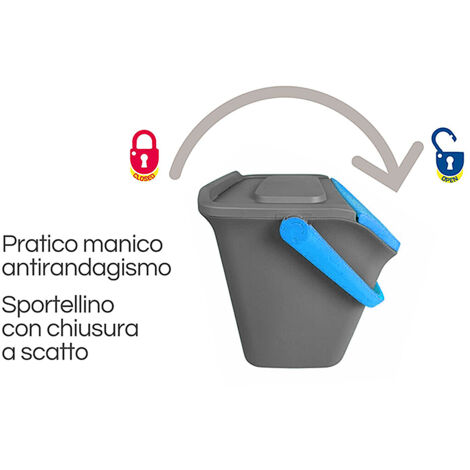 Pattumiera 28L secchio con manico e coperchio blu giallo o verde sovrapponibile chiusura antirandagismo cestino raccolta differenziata carta plastica metallo umido - colorigenerali: BLU
