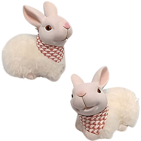 Set 2 conigli di pasqua seduti con pelliccia bianca e bandana decorazioni addobbi pasquali arredo casa negozio (1/4)