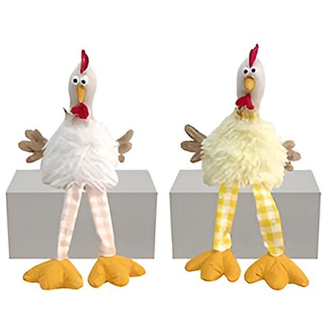 Gallina di pasqua seduta con piedi penzolanti bianca e gialla H 38 cm decorazioni pasquali addobbi arredo casa