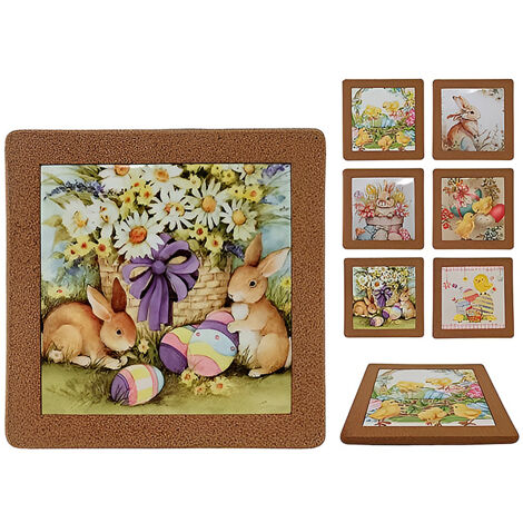 Set 3 Sottopentola in ceramica con base in sughero di pasqua decorazioni addobbi pasquali idea regalo addobbi casa cucina 20 cm (1/4)