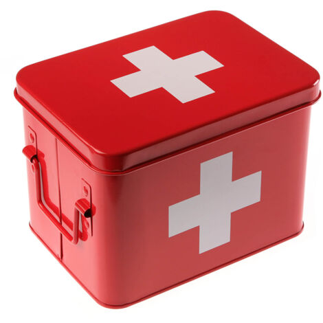 Scatola per medicine in metallo box per kit pronto soccorso organizer porta medicinali beauty da casa rossa con croce bianca