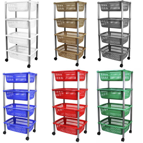 Carrello porta frutta 4 ripiani vivande cestini contenitore multiuso rosso verde - colore: MARRONE (1/5)