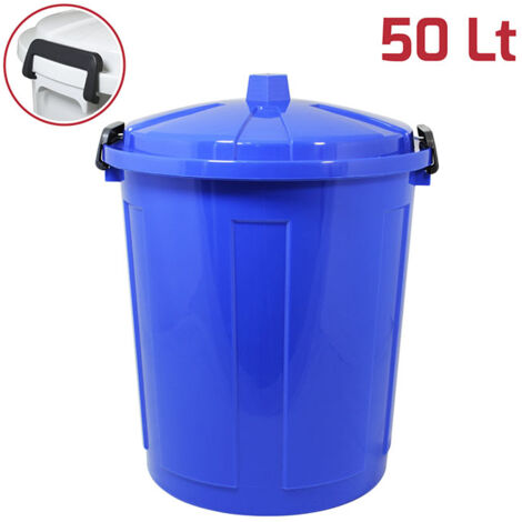 Bidone con coperchio chiuso grande 50 Lt antiodori o randagismo pattumiera da interno o esterno per la raccolta differenziata casa giardino locali commerciali - colorigenerali: blu