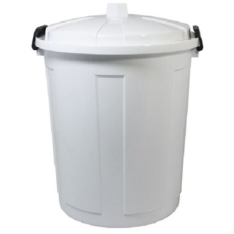 Bidone con coperchio chiuso grande 50 Lt antiodori o randagismo  pattumiera da interno o esterno per la raccolta differenziata  casa giardino locali commerciali - colorigenerali: bianco