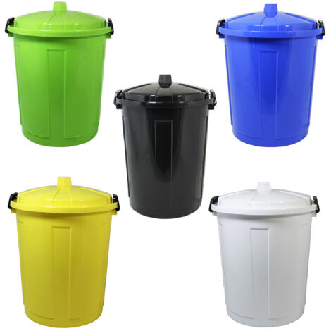 Set di 5 bidoni 50 litri grandi pattumiere per la raccolta differenziata giallo bianco blu nero verde casa contenitori con chiusura antiodori e randagismo cucina terrazzo giardino (1/5)