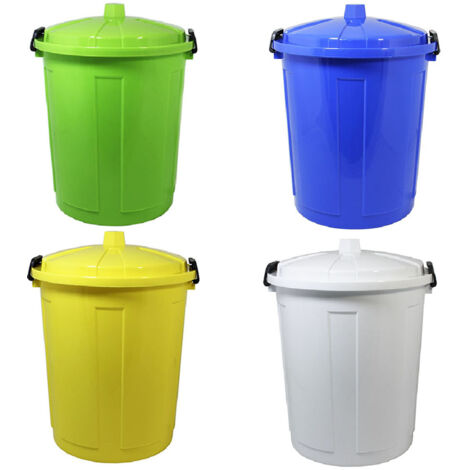 Set di 4 bidoni 50 litri grandi pattumiere per la raccolta differenziata giallo bianco blu verde casa contenitori con chiusura antiodori e randagismo cucina terrazzo giardino (1/5)