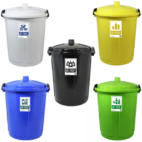 Set 5 bidoni grandi 50lt per la raccolta differenziata etichetta carta plastica vetro metallo e misto contenitori con coperchio e chiusura antiodori randagismo per casa cucina giardino locali commerci (1/5)