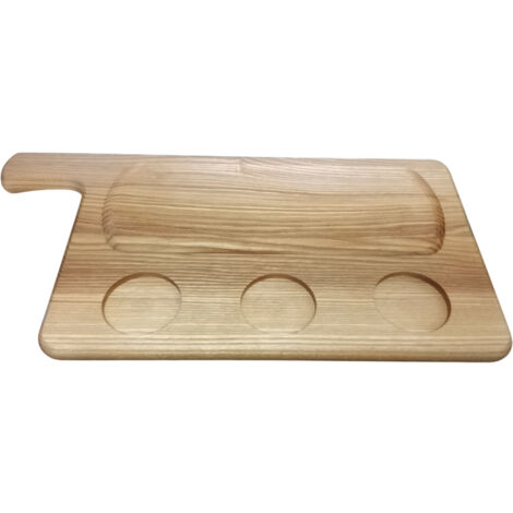 Tagliere Servi-Aperitivo in Legno di Frassino Con Manico 4 Incavi per Affettati e Salse cm 42x22 Ideale per Casa Pub Ristoranti (1/5)