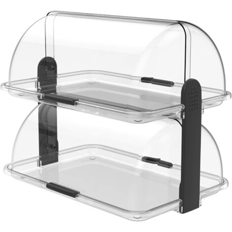 Vetrina da Banco Doppio Ripiano Trasparente  Made in Italy BPA Free 38x26 h35  Contenitore Espositore per Alimenti Plastica Atossica per Hotel e Ristoranti Doppio Livello (1/4)