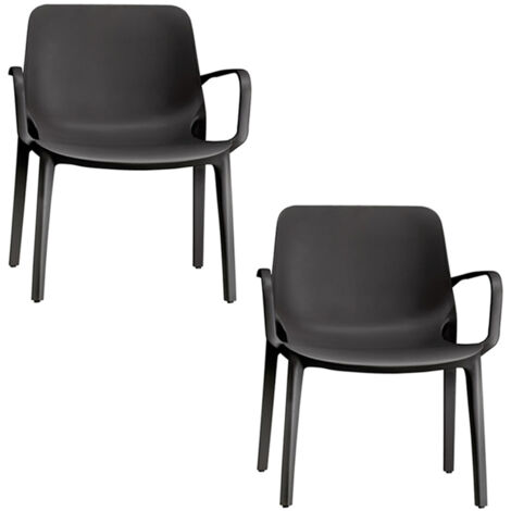 Set 2 Sedia poltrona Lounge GINEVRA S-CAB Interno ed Esterno con braccioli ANTRACITE Impilabile in Tecnopolimero Rinforzato con Fibra di Vetro Made in Italy (1/4)