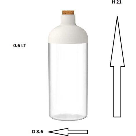 Contenitore barattolo a forma di bottiglia 3 misure tappo in sughero dosatore trasparente bianco elegante per cucina, spezie, zucchero, caffè – BPA Free - MISURA: Barattolo 0.6 LT