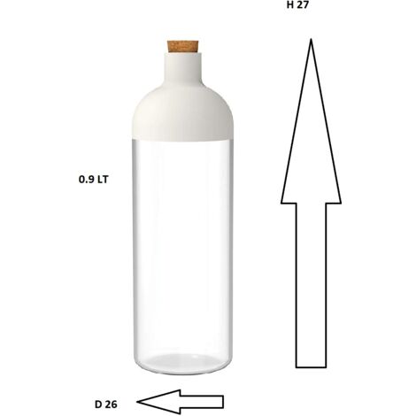 Contenitore barattolo a forma di bottiglia 3 misure tappo in sughero dosatore trasparente bianco elegante per cucina, spezie, zucchero, caffè – BPA Free - MISURA: Barattolo 0.9 LT