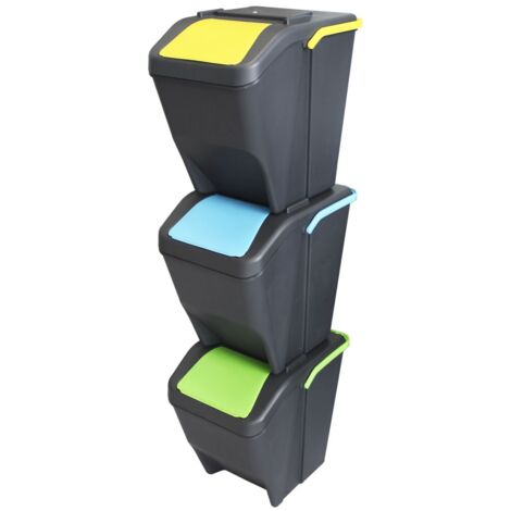 Mobile pattumiera da cucina per la raccolta differenziata 3 contenitori rifiuti con manico e apertura colorati bidoni capienti 25lt cadauno modulabili componibili