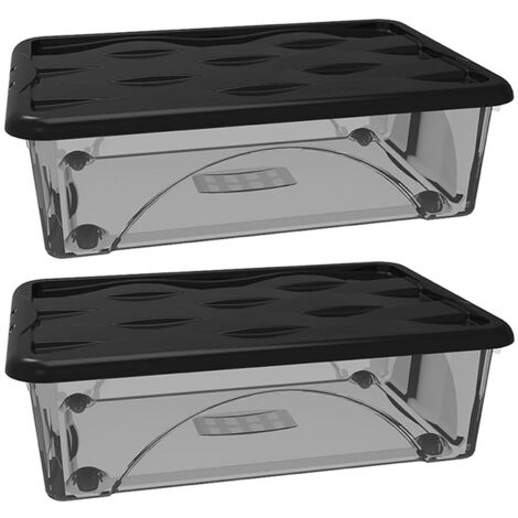Set Di 2 Bauli Storage 80L In Plastica PP – Scatole Multiuso Con Coperchio Fumé E 4 Ruote, 60x40x45 Cm, Sovrapponibili Per Casa E Ufficio