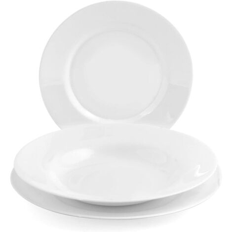 Argonauta – Servizio di piatti da tavola 18 pezzi – Vetro opale bianco – 6 piatti fondi 24cm, 6 piatti piani 25cm, 6 piatti frutta 20cm – Lavabile in lavastoviglie e utilizzabile in microonde (1/5)