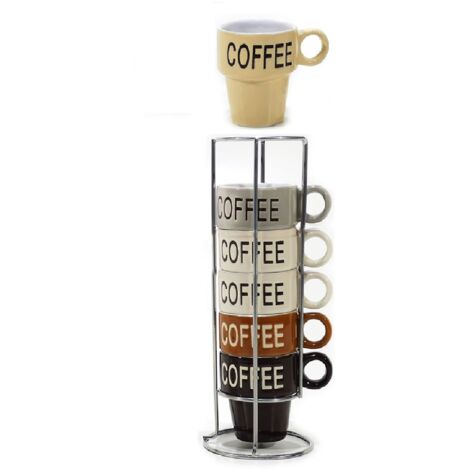 Set Di 4 Tazze Da Caffè/Tè In Porcellana 200ml Con Supporto Cromato - Eleganti E Lavabili In Lavastoviglie, Colore Bianco