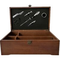 Scatola regalo legno per 2 bottiglie vino cava tappo accessori sommelier versatore termometro taglia lamina anello salvagoccie