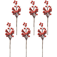 Stelo bacche rosse decorazioni per albero di natale addobbi natalizi set 6 casa palline ornamento vetrine negozi hotel 28 cm
