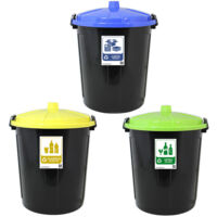 Tris 3 bidoni contenitori per la raccolta differenziata di carta plastica vetro new con coperchio chiurura antiodori e randagismo per casa cucina giardino locali commerciali