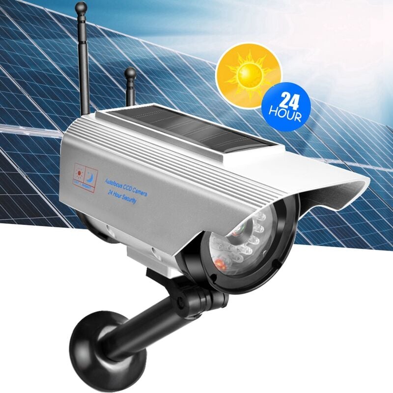 Fausse caméra LED à énergie solaire, Surveillance de sécurité extérieure,  caméra factice argentée
